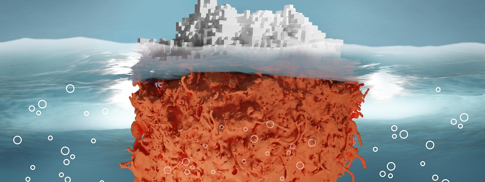 A graphic illustration representing the idiom the tip of the iceberg
