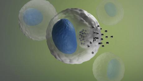 A graphic of a cell with nanotechnology